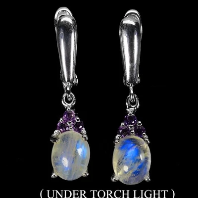 Pendientes de plata de ley 925 ovalados piedra lunar 9x7 mm amatista piedras preciosas joyería Foto 1 de 4