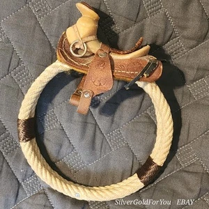 Vtg Miniature Horse Saddle Western Tooled Leather With Laso Rope and Felt Bottom - Picture 1 of 15