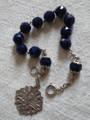 Ancien dizainier en argent perles en verre faceté bleu nuit médaille ciboire - Photo 1/4