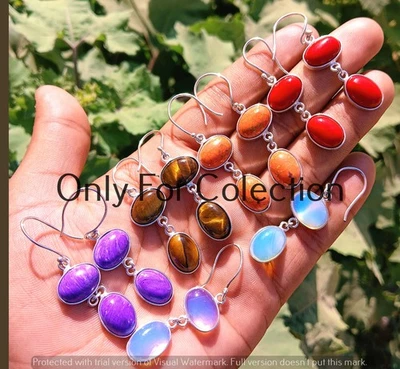 Lote de pendientes enchapados en plata de ley 925 con piedras preciosas de opalita y mezcla joyas de invierno Foto 1 de 3