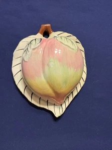 Vintage Majolica Pottery Wall Pocket Vase Peach Fruit MCM - Picture 1 of 5
