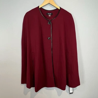 Capelet Shawl Cape 女式尺寸 2X Nine West 波尔多和黑色全新带标签 — 第 1/4 张图片
