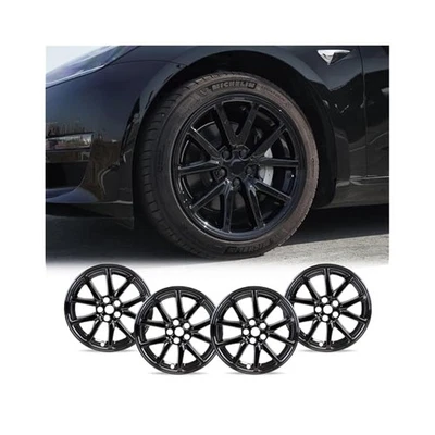 Hub Caps - 18-Inch, Gloss Black, For Tesla Model 3 2017-2022, Set of 4 - Изображение 1 из 4