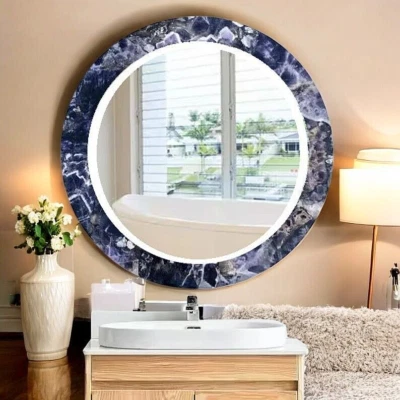 15" Luxury Amethyst Stone Handmade Wall Mirror– Perfect for Entryways & Bedrooms - Image 1 of 4