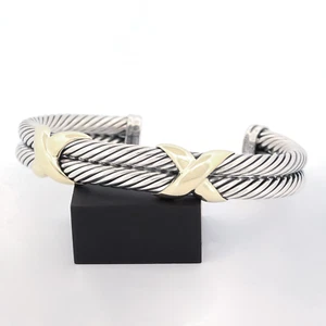 David Yurman 925 Sterling Silber 14K Gelbgold Double Cable X Manschette Armband - Bild 1 von 4