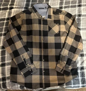 Brave Soul Cotton Plaid Shirt In Black & Stone Men Size XL - Picture 1 of 5