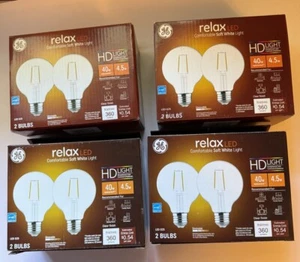 GE G25 Medium Base RELAX Soft White 60 Watt Dimmable, 8 LED Bulbs Clear Finish - Picture 1 of 4