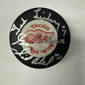 Gordie Howe Ted Lindsay Sid Abel AUTOGRAPHED Official Hockey Puck Red Wings - Picture 1 of 2
