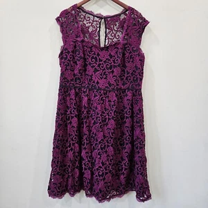 Adrianna Papell Womens Lace Overlay Midi Dress Plus Size 18W Feminine Royalcore - Picture 1 of 9