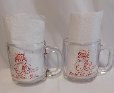 Vintage Marshall Field's Mistletoe Bear Holiday Mug Set of (2) 1986 - Image 1 of 4