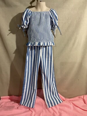 MIA BELLE GIRLS BLUE/WHITE STIPE CAPRI OUTFIT  - Image 1 of 4