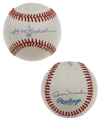 Billy Martin & Reggie Jackson dual signed OAL Baseball Full JSA LOA NY Yankees - Image 1 of 4