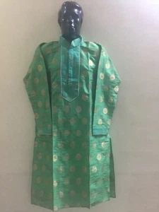 BOLLYWOOD STIL JAQUARD SEIDE STOFF KURTA/PYJAMA GRÖSSE 46 "BRUSTUMFANG: 50" - Bild 1 von 7