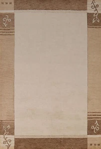 Bordered Ivory Oriental Gabbeh Indian Rug Hand-tufted Wool 5x8 ft - Picture 1 of 13