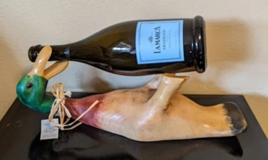 Sculptures Tremblay Canada Humorous Wooden Duck Wine Bottle Holder, with tag - Picture 1 of 5