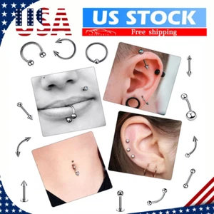 84* Kit Piercing Acciaio Inox Ombelico Sopracciglia Naso Set Aghi per Fai da Te Body Art - Foto 1 di 11