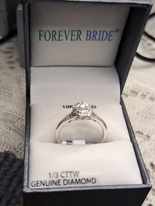 New 10 Karat Diamond Solid White Gold Designer Ring .33 Carat Diamond Size 7 - Picture 1 of 23