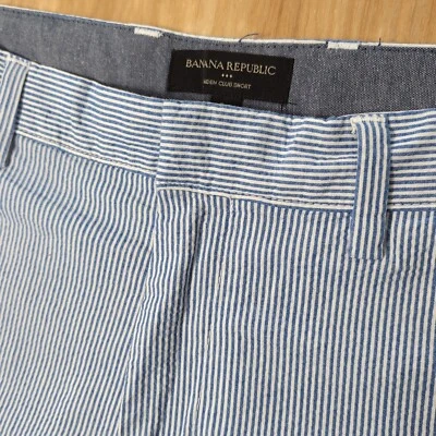 EUC Banana Republic размер 34 мужской Aiden короткие Seersucker синий 35 «x 9» эластичной - Изображение 1 из 4