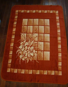 San Marcos Brown Blanket Flowers Arrangement Window Tile Pattern 63" x 88" Heavy - Picture 1 of 7