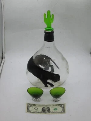 Meukow VS Cognac Black Panther Empty 750 ml Bottle Cactus Stopper 2 Shot Glasses - Image 1 of 4
