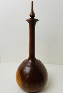 Vintage Hand Turned Long Neck Genie W/ Stopper Mid Century Modern Wood Vase MCM - Picture 1 of 11