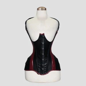 Gothic Black & Red Leather Underbust Corset - Steel Boned Waist Trainer Bustier - Picture 1 of 6