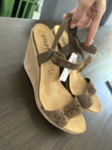 BIOSTEP taglia 9 sandali con zeppa in pelle scamosciata marrone talpa scarpe cinturino alla caviglia - Foto 1 di 9