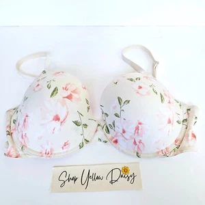 Pink Victoria Secret Floral Lightly Lined Tshirt Push Up Bra sz 36DD - M983.1 - Picture 1 of 11