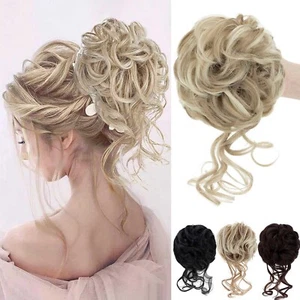 US THICK Curly Messy Hair Bun Piece Claw Clip in Extension Updo Chignon as Human - Picture 1 of 42