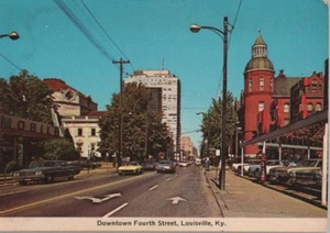 Downtown Fourth Street Louisville KY alte Autos mobile Continental Postkarte 1970er - Bild 1 von 2