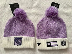 NY RANGERS HOCKEY FIGHTS CANCER KNIT HAT FANATICS CAP MSG NHL PURPLE - Picture 1 of 2