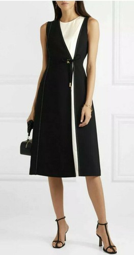 Abito avvolgente nuovo con etichette Tory Burch da donna senza maniche colorblock nero bianco taglia 00