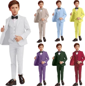 Boy‘s Suits Formal Set Wedding Tuxedo Blazer Pants Vests Slim Fit Three Pieces - Picture 1 of 27