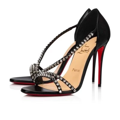 Christian Louboutin So Spike 100 Black Silver Ankle Strap Sandal Heel Pump 41 - Image 1 of 4