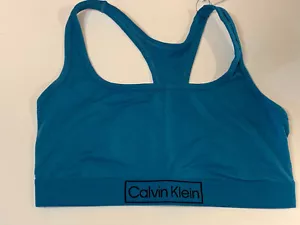 NUEVO CALVIN KLEIN NEGRO LOGO AZUL SUJETADOR DEPORTIVO BRALETTE CROP TOP XLARGE $28 - Imagen 1 de 2