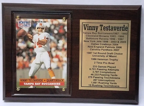 Tampa Bay Buccaneers Vinny Testaverde Football Card Plaque Cover