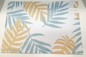 X2 Tommy Bahama Palm Leaf Placemats Ivory Tan Blue Gray Indoor Outdoor Tropical - Picture 1 of 12