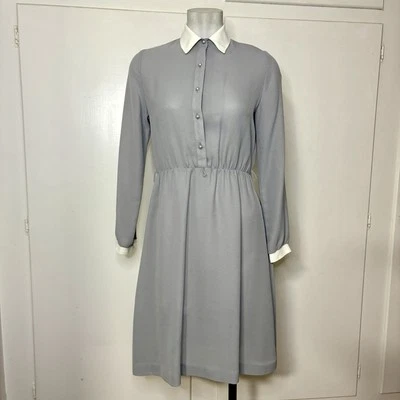 Vintage 70s Kevin Stuart Petites Gray Collared Knee Length Shirt Dress  - Image 1 of 4