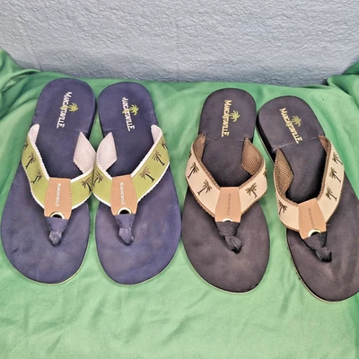 Lote 2 Chanclas Margaritaville Estilo Cuña Ventosa Tostado y Verde Palmeras Talla 8 Foto 1 de 4