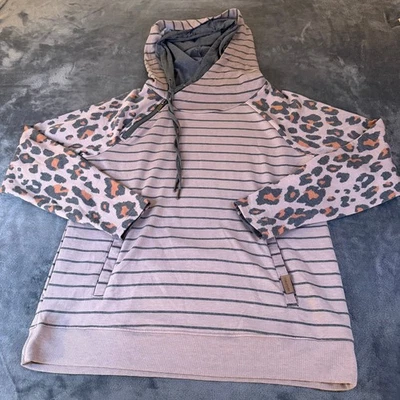 Maurice's Hoodie Striped Leopard Print Quarter Zip Sweatshirt Womens Medium M - Image 1 of 4