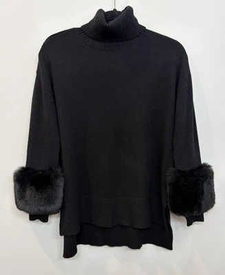 Saks Fifth Avenue Women's Faux Fur Turtleneck Sweater Black Size XS Viscose - Image 1 of 4