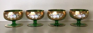 BOHEMIAN GLASS~Four Antique 2 3/8” Stemmed Glasses~Hand Painted~Mid-19th. Cent. - Picture 1 of 8