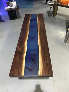 Stunning Epoxy Table Top | Blue River Console Slab Top | Hallway Furniture - Picture 1 of 11