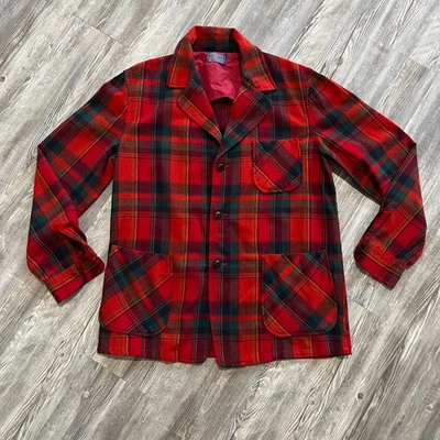 Pendleton EE. UU. Chaqueta de Lana Tartán Roja L Cuadros De Colección Foto 1 de 4