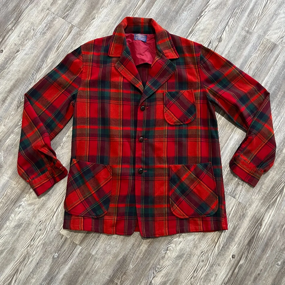 Pendleton EE. UU. Chaqueta de Lana Tartán Roja L Cuadros De Colección Foto 1 de 4
