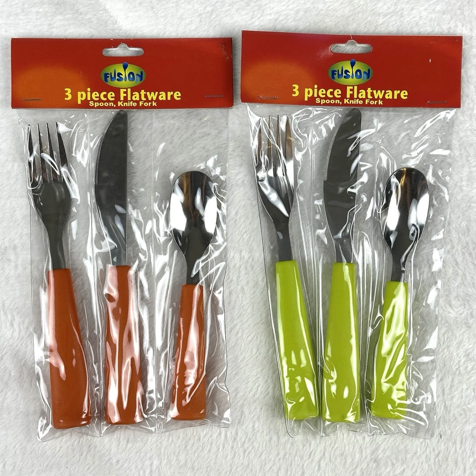 Cubiertos de acero inoxidable con asas de plástico cubiertos ligeros para picnic 9 piezas, verde o naranja Foto 1 de 1