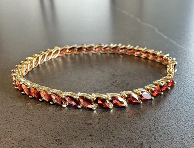 Vintage 7” 14k Yellow Gold Marquis Cut Natural Garnet Tennis Bracelet - Image 1 of 4