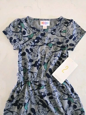 LuLaRoe Disney Mickey Mouse Mae Girls Dress Pockets Size 2 Gray Blue - NWT 💙 - Image 1 of 2