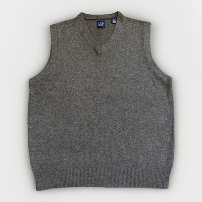 Gap VTG 90s Sweater Vest Mens M Gray Lambswool V-neck Classic Preppy Y2K - Image 1 of 4