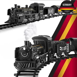 Spielzeug Eisenbahn Elektrische Lok Dampflokomotive Güterwagen mit 4 Waggons NEU - Bild 1 von 13